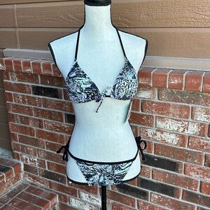 Seekers Swimwear Australia Black White Gold Tiger Print Bikini Size 8 NWT